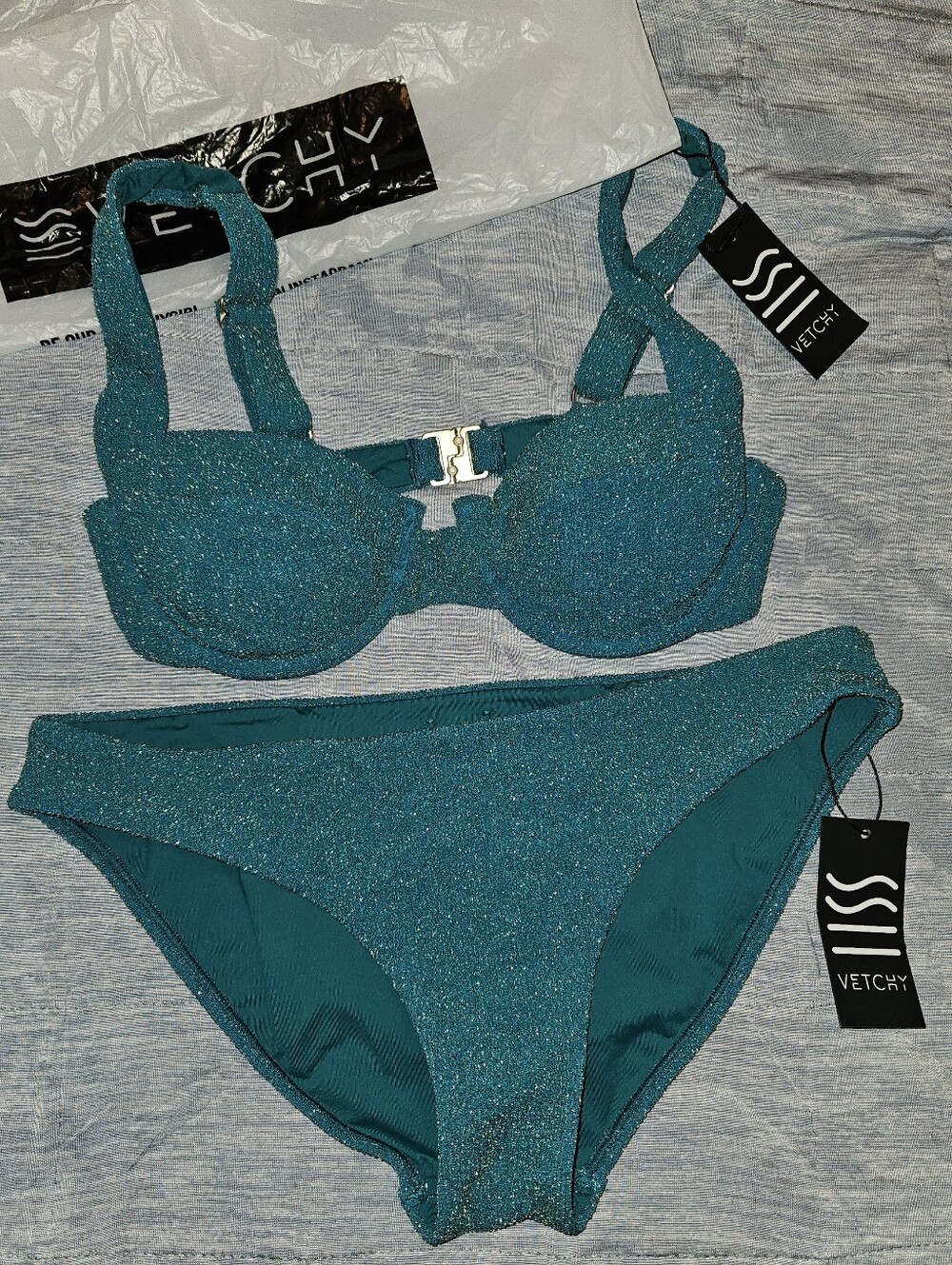 VETCHY Teal Shimmer Underwire Bikini Set